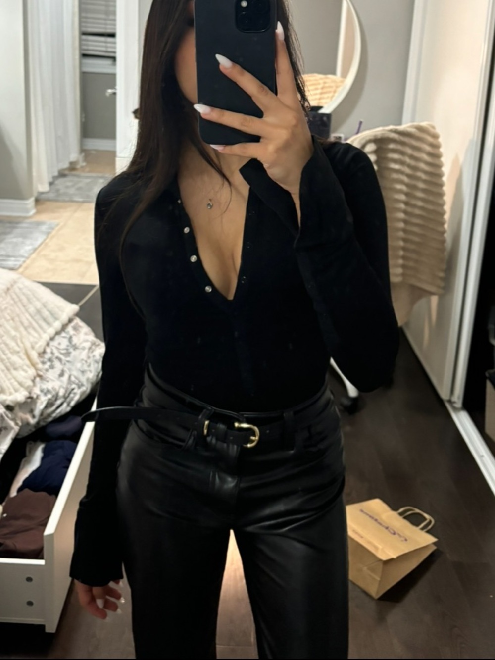 ❁ 3/$15 ❁ Dynamite Long Sleeve Polo Black Button Up Bodysuit, Size XXS